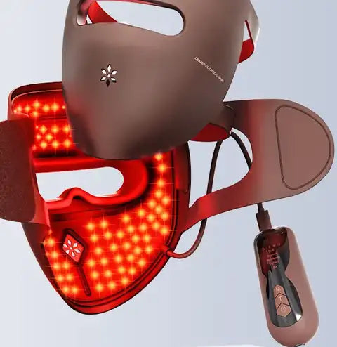 The mask lit, with the neck piece attached
